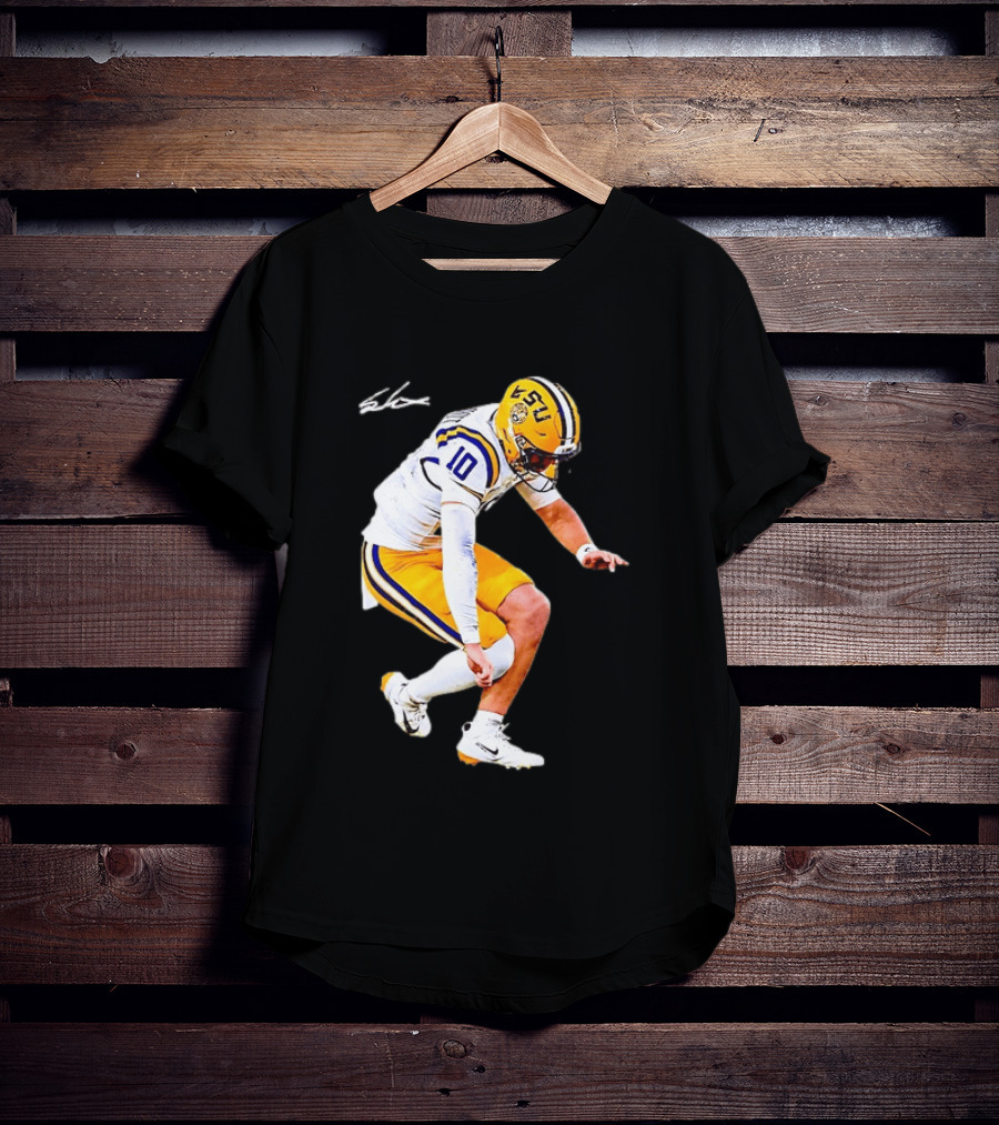 Joe Burrow LSU Tigers Number 10 Football Player Signature T-Shirt