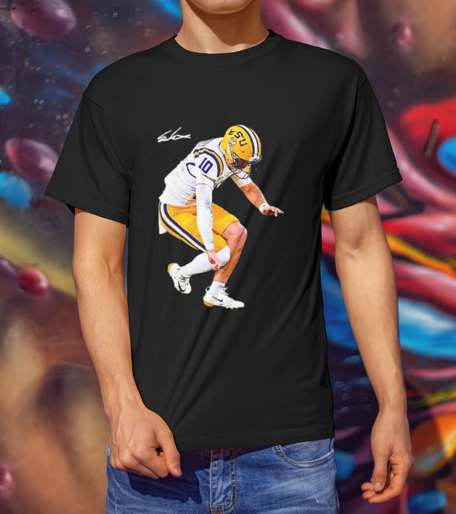 Joe Burrow LSU Tigers Number 10 Football Player Signature T-Shirt