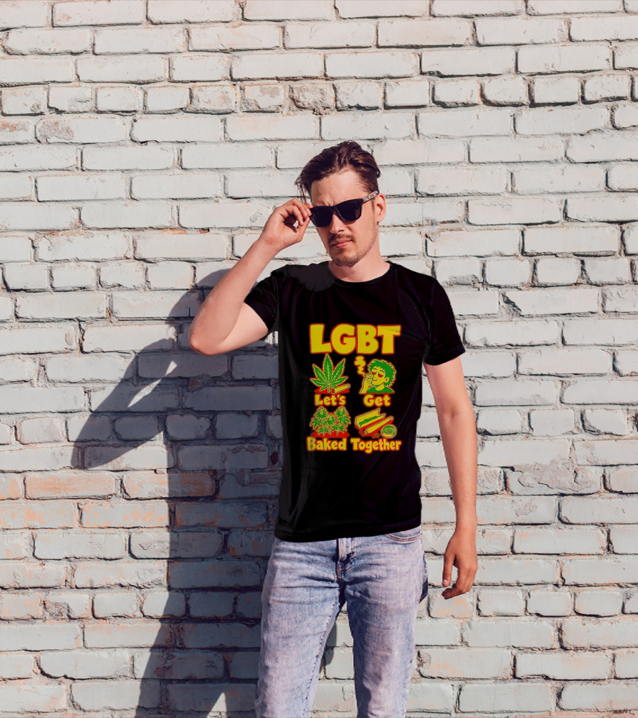 LGBT Let's Get Baked Together Cannabis Marijuana Leaf Smoking Fun T-Shirt