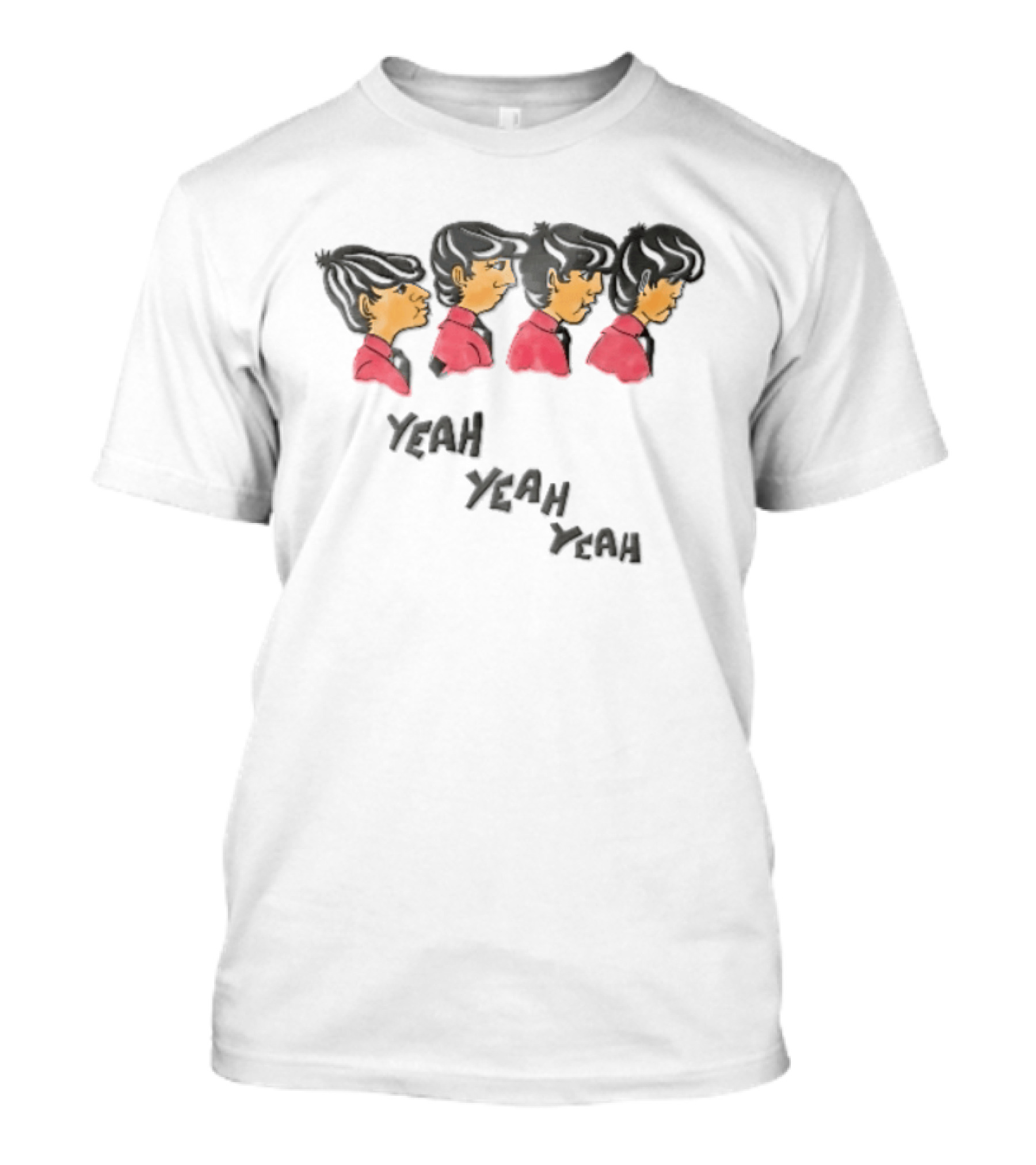 Yeah Yeah Yeah Cartoon Caricatures Four Men Red T-Shirt