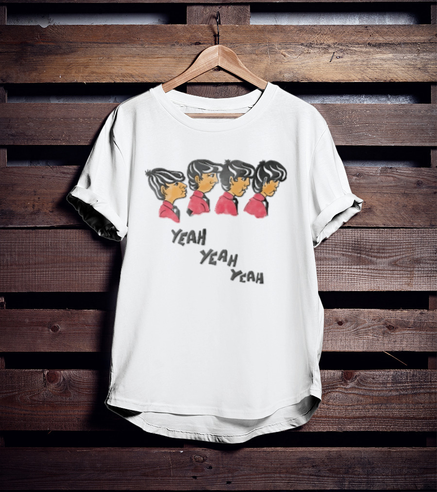 Yeah Yeah Yeah Cartoon Caricatures Four Men Red T-Shirt