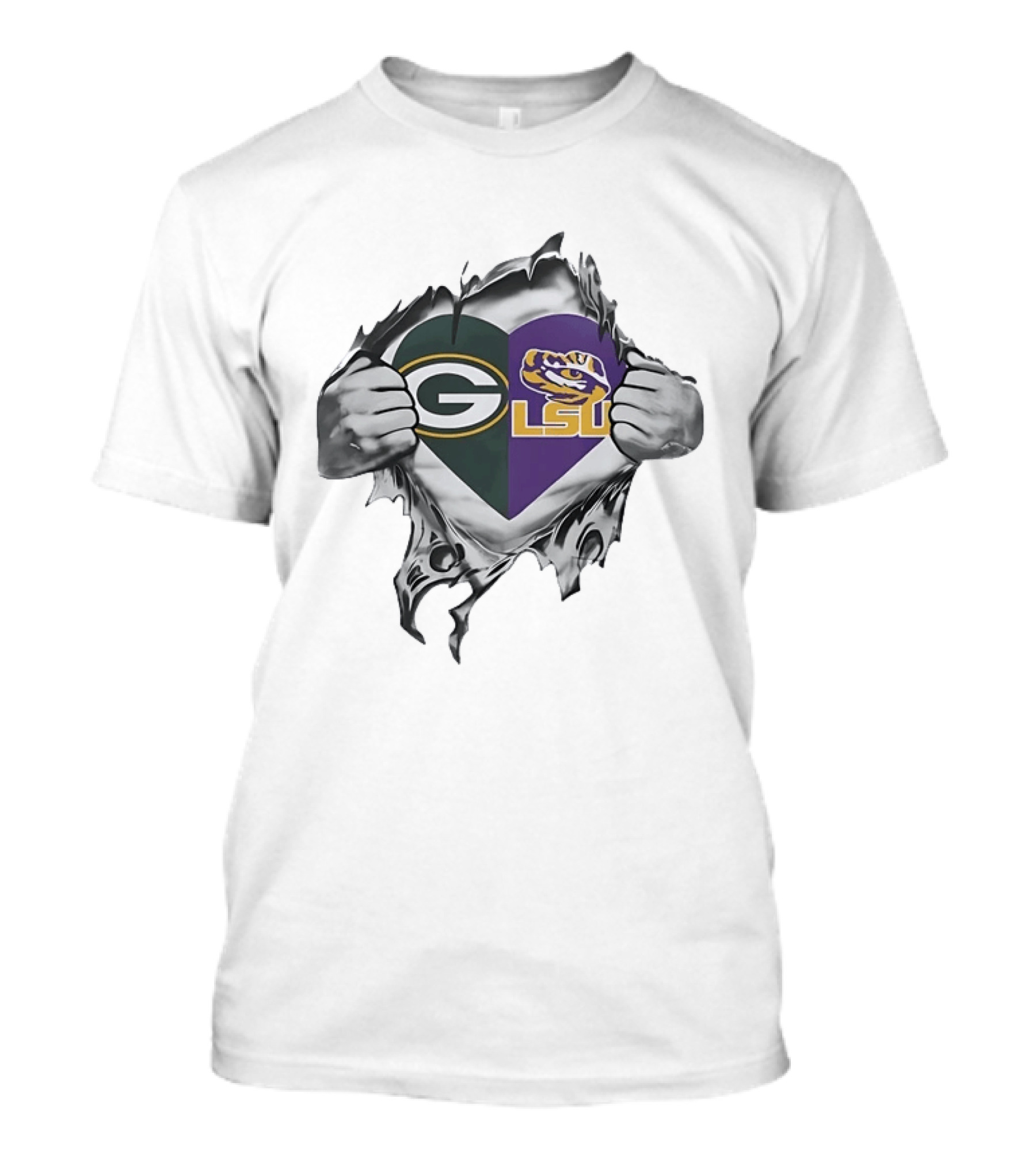 Green Bay Packers LSU Tigers Heart T-Shirt