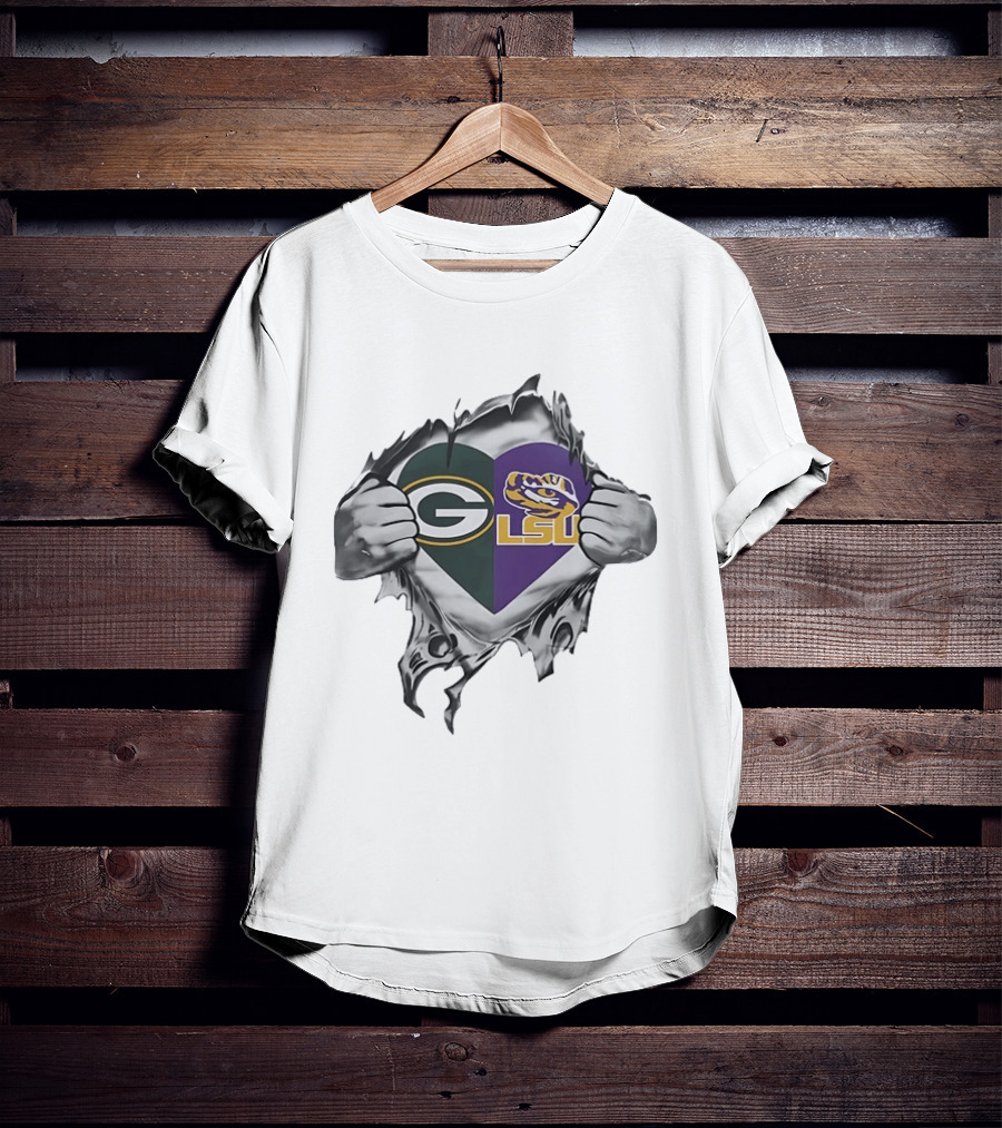 Green Bay Packers LSU Tigers Heart T-Shirt