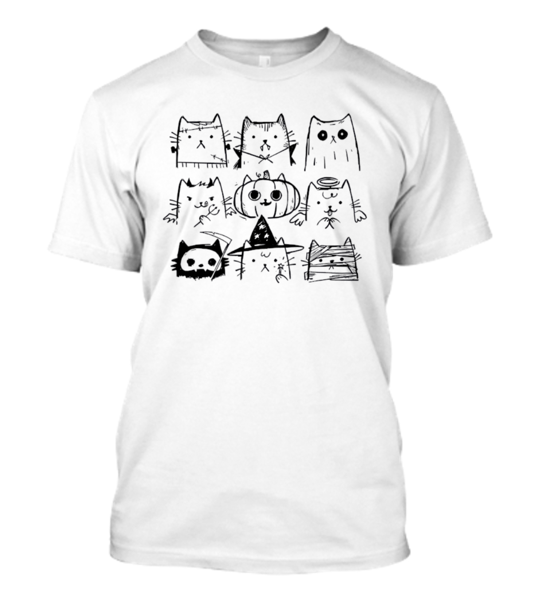 Spooky Halloween Cat Collection Pumpkin Witch Ghost Skeleton Kittens T-Shirt