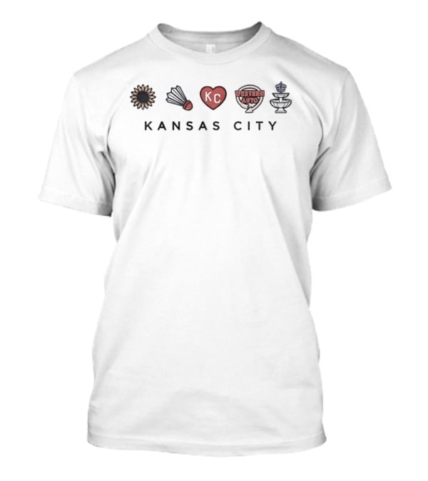 Kansas City Sunflower Shuttlecock Heart KC Western Auto Fountain T-Shirt