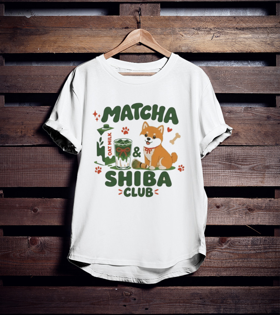Matcha Shiba Club Oat Milk Dog Lover Tea Aesthetic T-Shirt