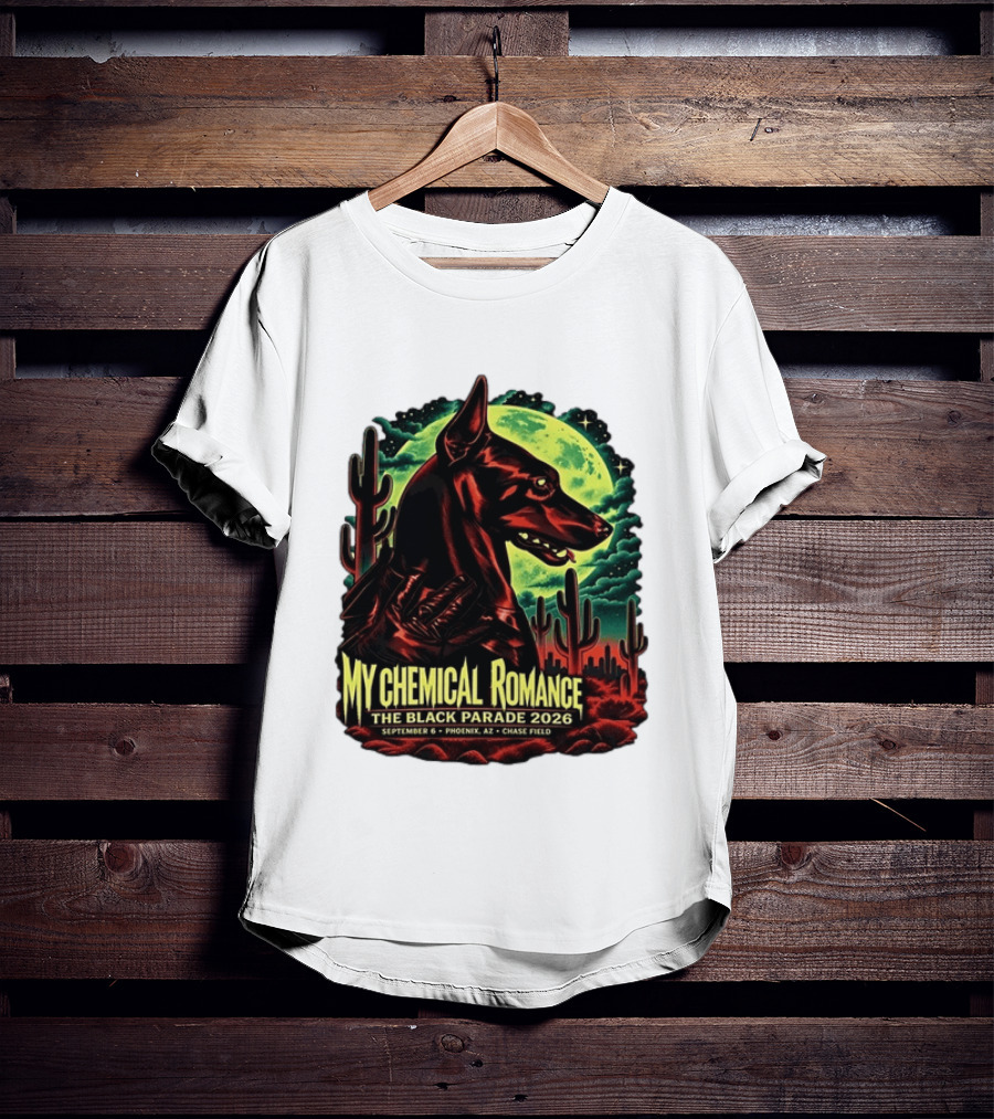 My Chemical Romance The Black Parade 2026 September 6 Phoenix AZ Chase Field Cactus And Dog Moon Scene T-Shirt
