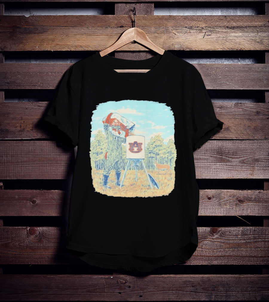 Aubie The Tiger Auburn University Deer Hunting Scene With Feeder And Deer T-Shirt