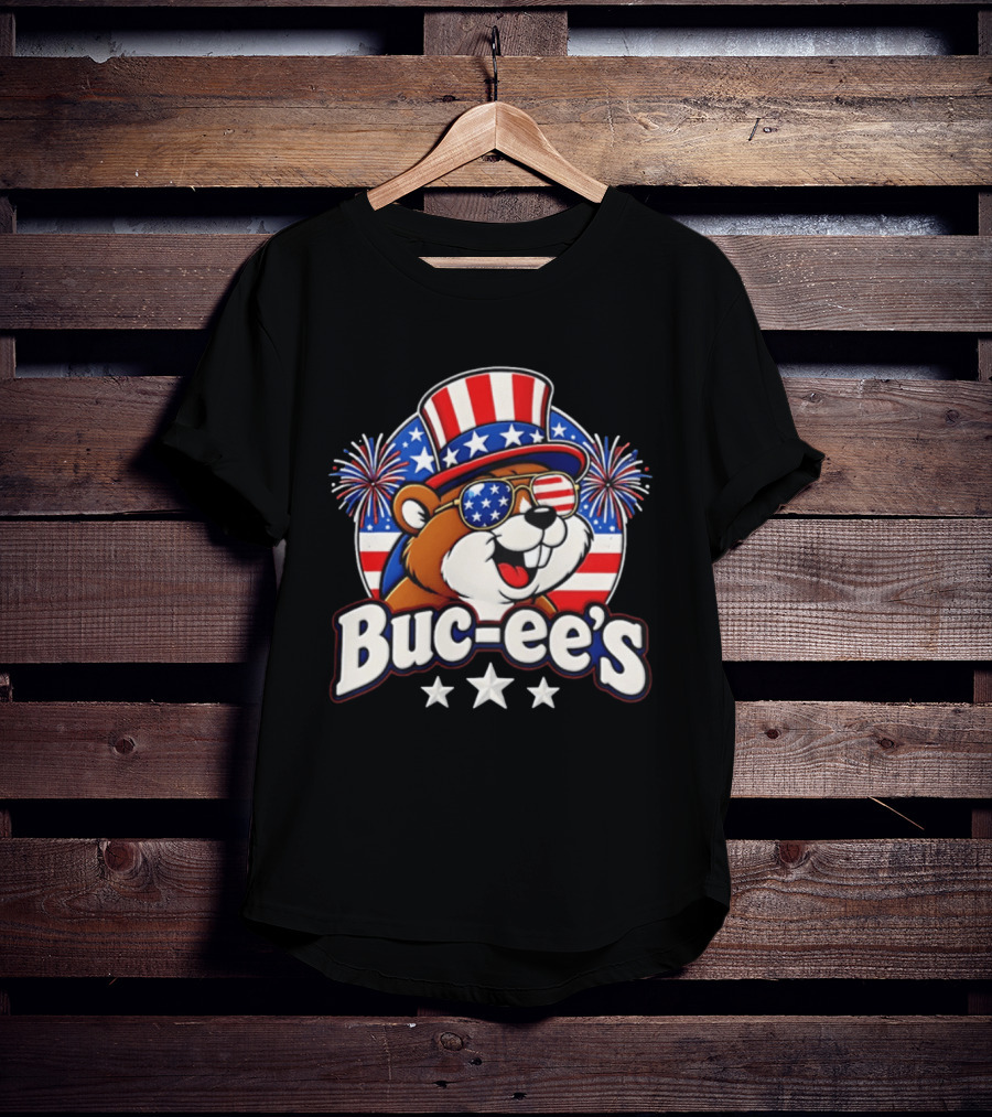 Buc Ee's Patriotic Beaver Fireworks Hat And Sunglasses Celebration T-Shirt