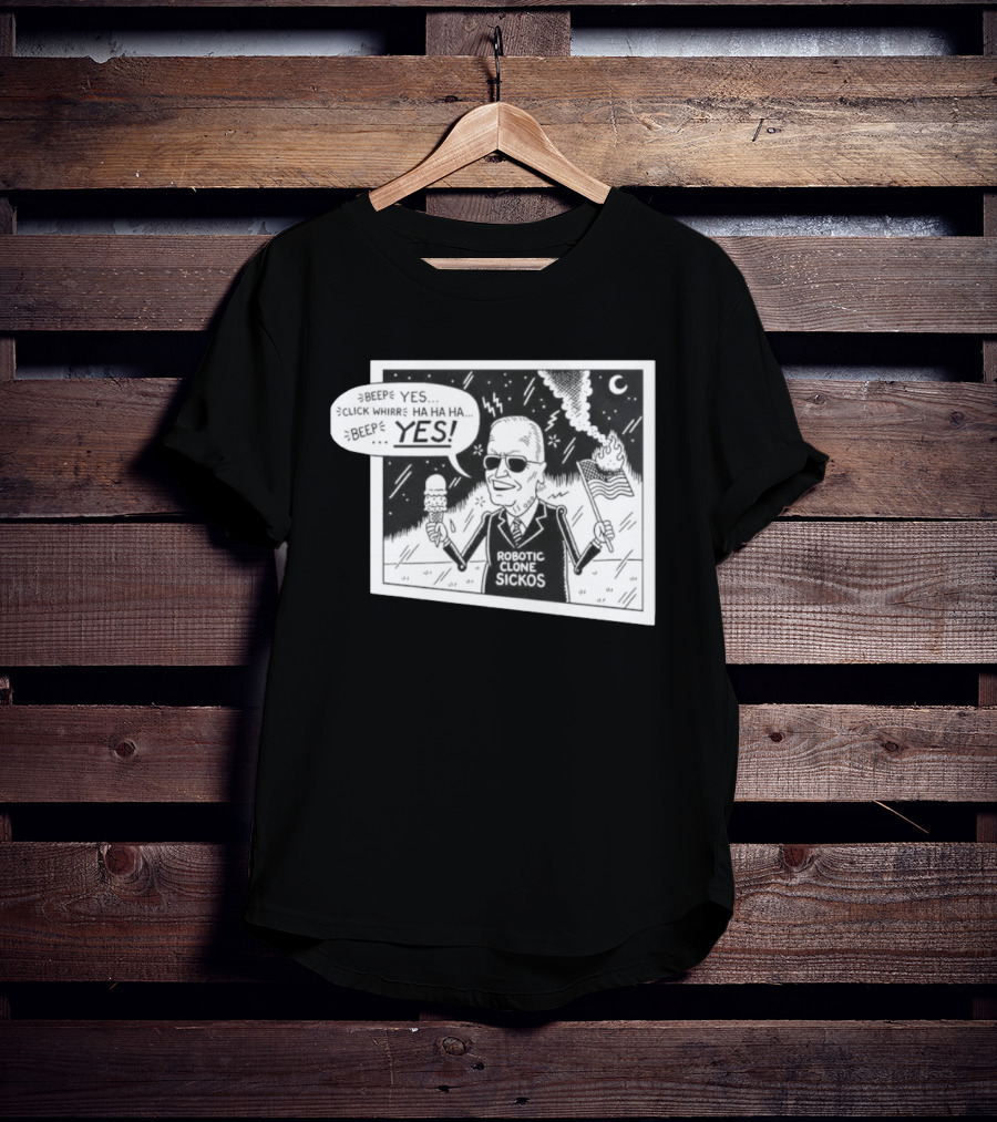 Joe Biden Robotic Clone Sickos Cartoon Ice Cream Flag Speech Bubble BEEP YES T-Shirt