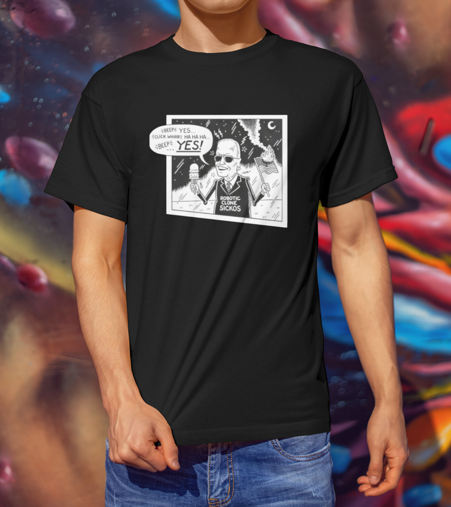 Joe Biden Robotic Clone Sickos Cartoon Ice Cream Flag Speech Bubble BEEP YES T-Shirt