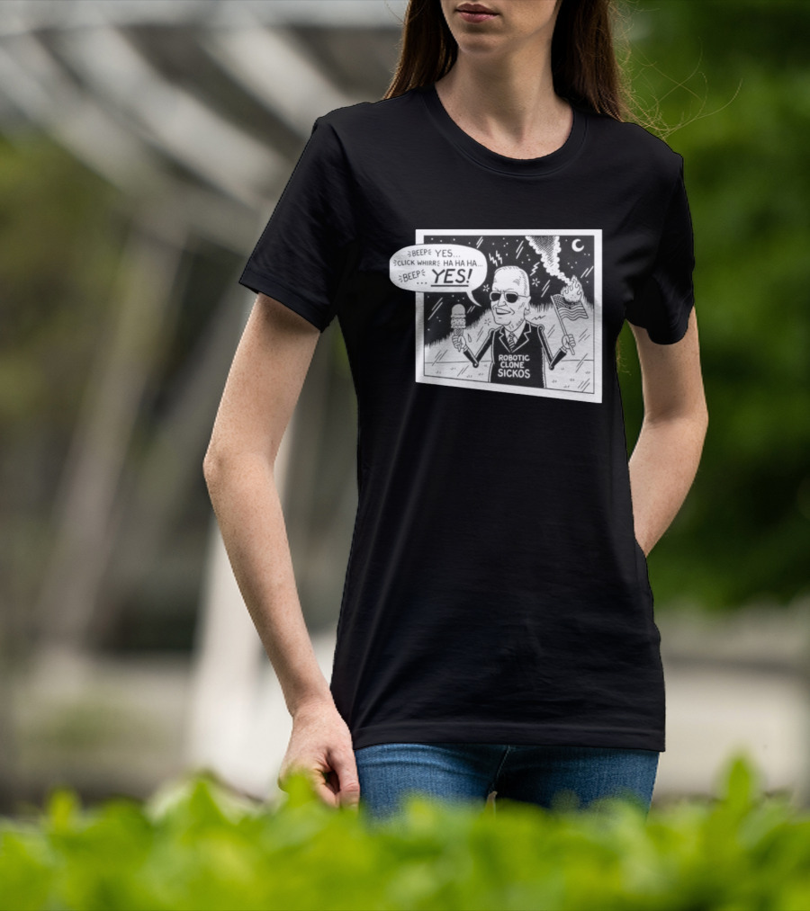 Joe Biden Robotic Clone Sickos Cartoon Ice Cream Flag Speech Bubble BEEP YES T-Shirt
