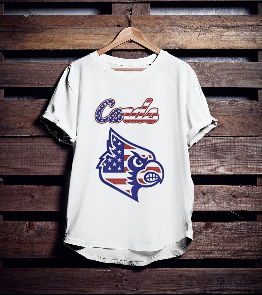 Cards American Flag Cardinal Head Stars Stripes T-Shirt
