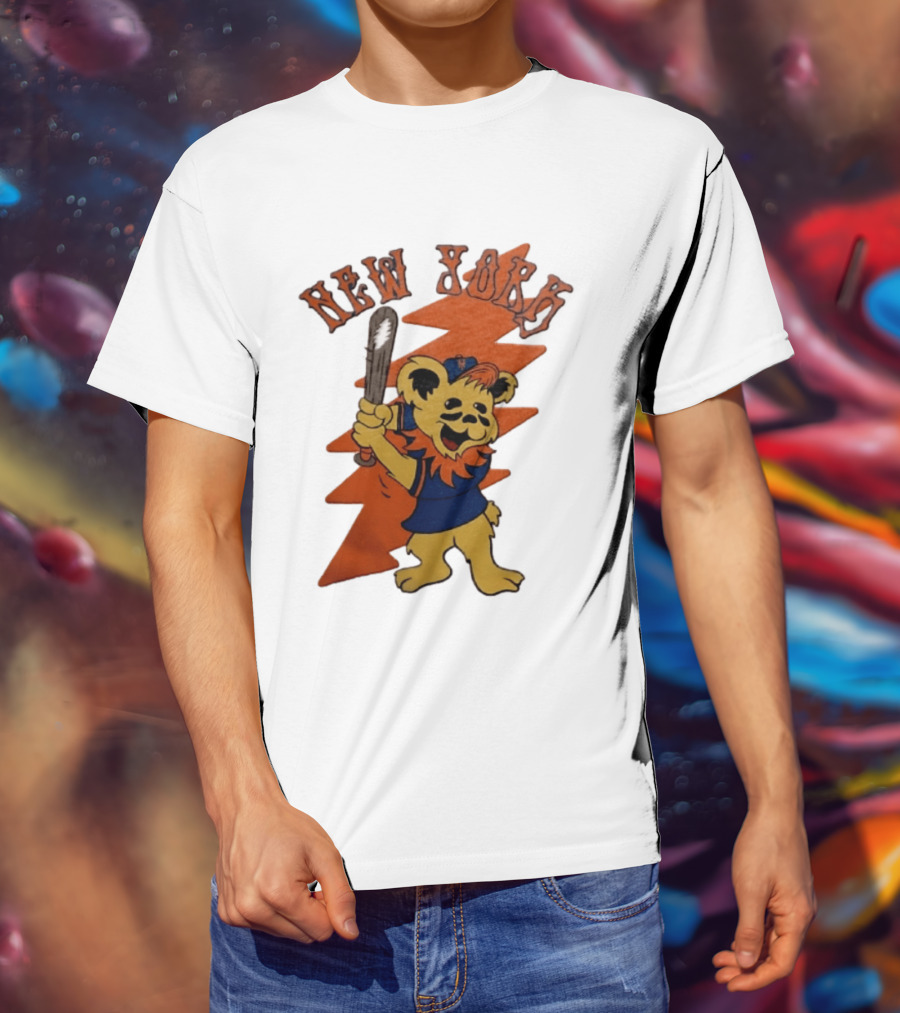 New York Grateful Dead Dancing Bear Batting Baseball Mets MLB T-Shirt