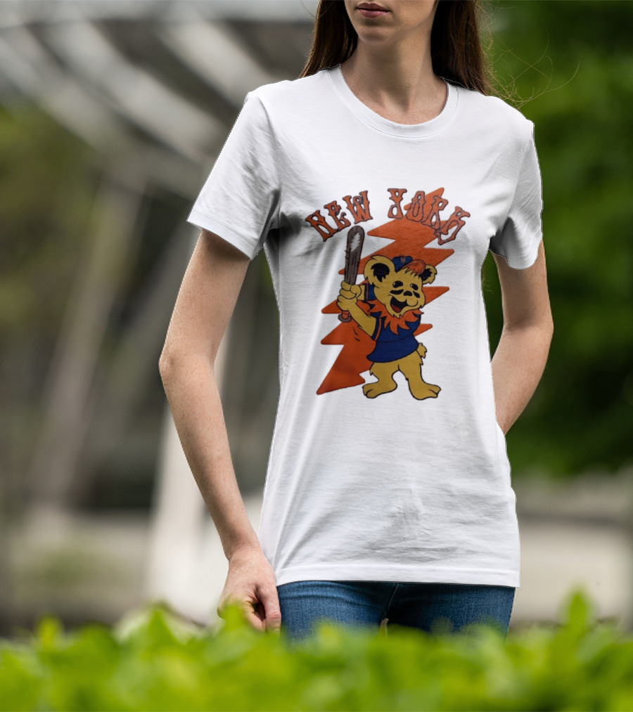 New York Grateful Dead Dancing Bear Batting Baseball Mets MLB T-Shirt