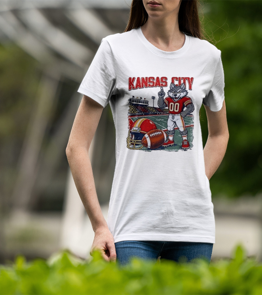 Kansas City Chiefs Wolf Mascot Football Stadium Scene T-Shirt