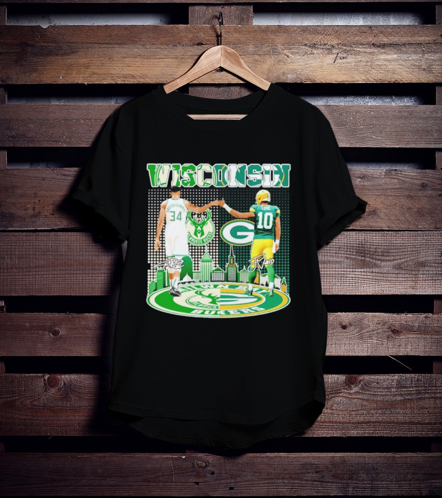 Wisconsin Milwaukee Bucks Giannis Antetokounmpo Green Bay Packers Jordan Love T-Shirt