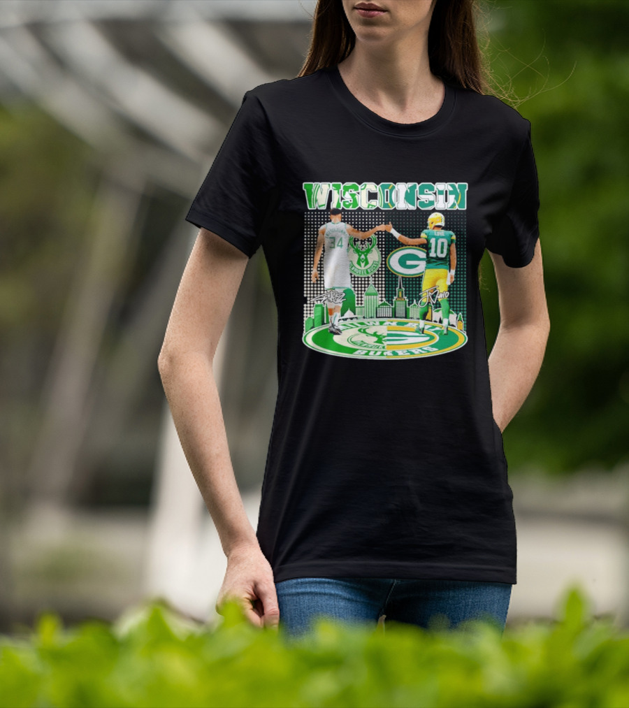 Wisconsin Milwaukee Bucks Giannis Antetokounmpo Green Bay Packers Jordan Love T-Shirt