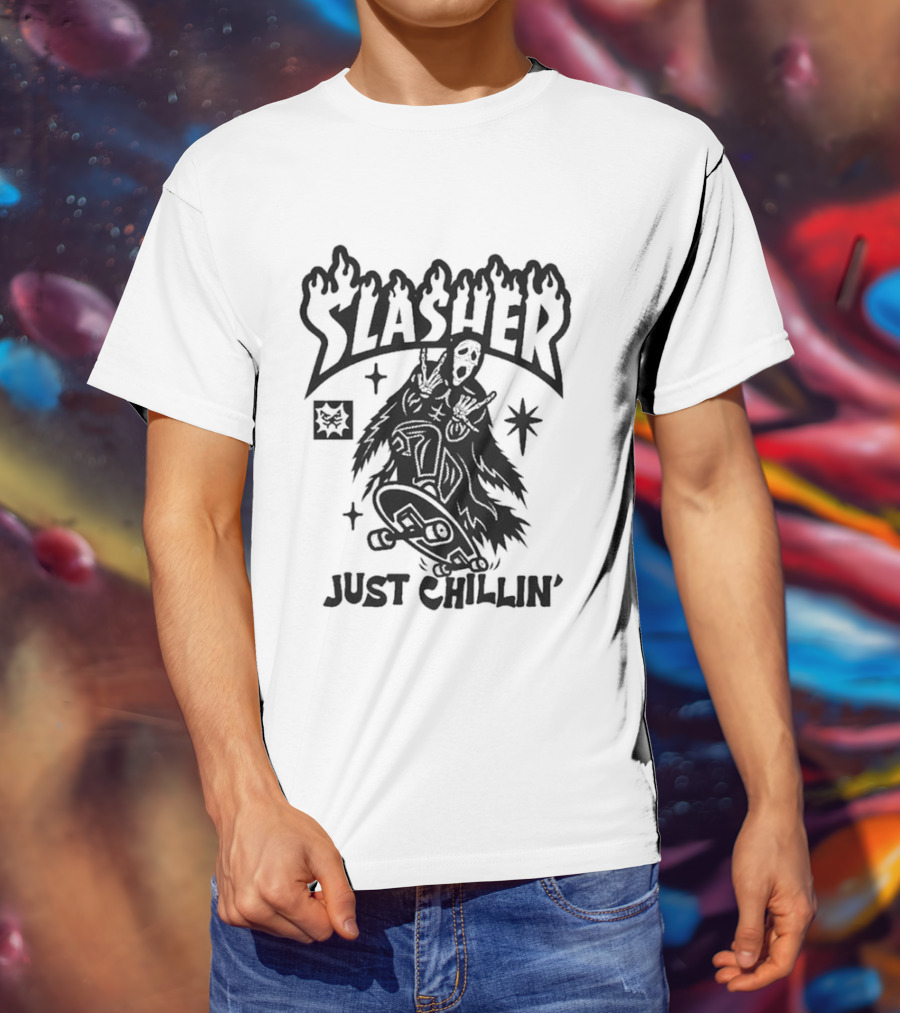 Slasher Just Chillin' Ghostface Skateboard Scream Horror T-Shirt