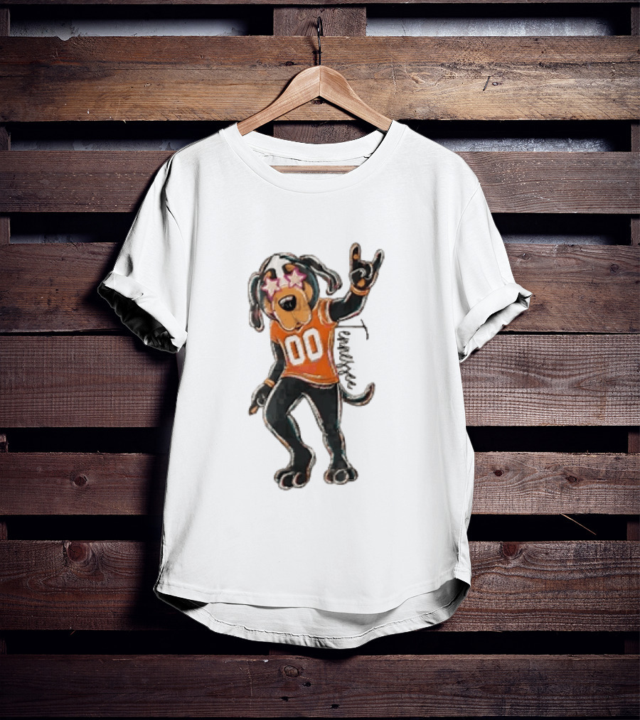 Tennessee Volunteers Cartoon Coonhound 00 Jersey Star Glasses Orange T-Shirt