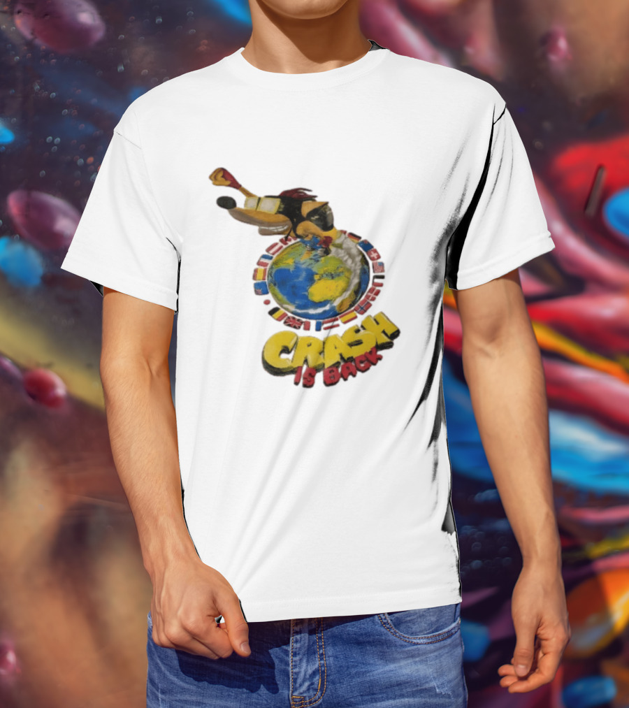 Crash Is Back Jetpack Adventure World Flags Globe Cartoon T-Shirt