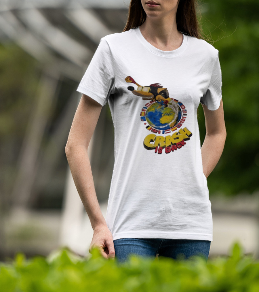 Crash Is Back Jetpack Adventure World Flags Globe Cartoon T-Shirt