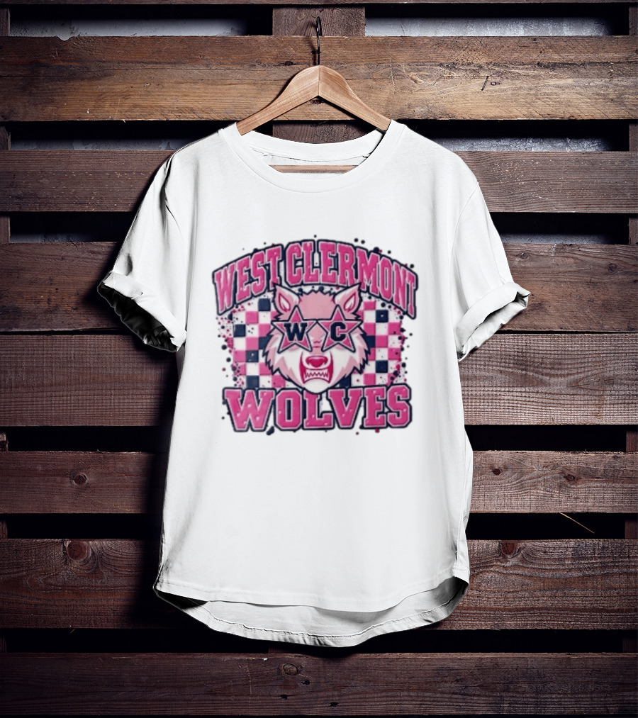 West Clermont Wolves WC Pink Star Sunglasses Checkered T-Shirt