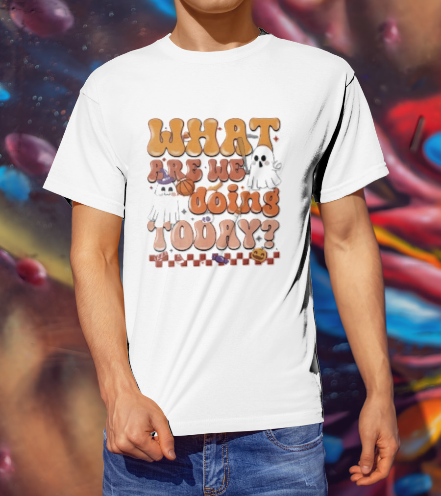 What Are We Doing Today Cartoon Halloween Ghosts Basketball Baseball Boo Shop T-Shirt