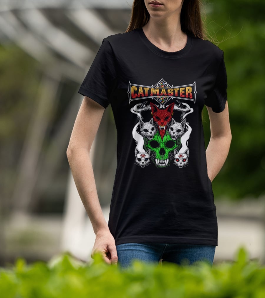 Catmaster Occult Cat Skull Metal Gothic Supernatural Feline Skulls T-Shirt