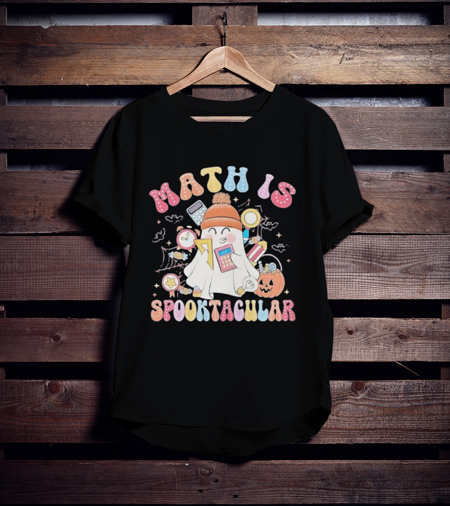 Math Is Spooktacular Ghost Halloween Teacher Kawaii Pumpkin Calculators T-Shirt