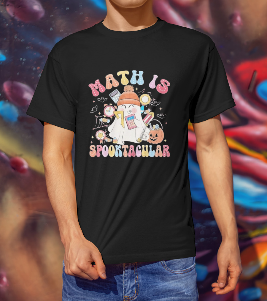 Math Is Spooktacular Ghost Halloween Teacher Kawaii Pumpkin Calculators T-Shirt