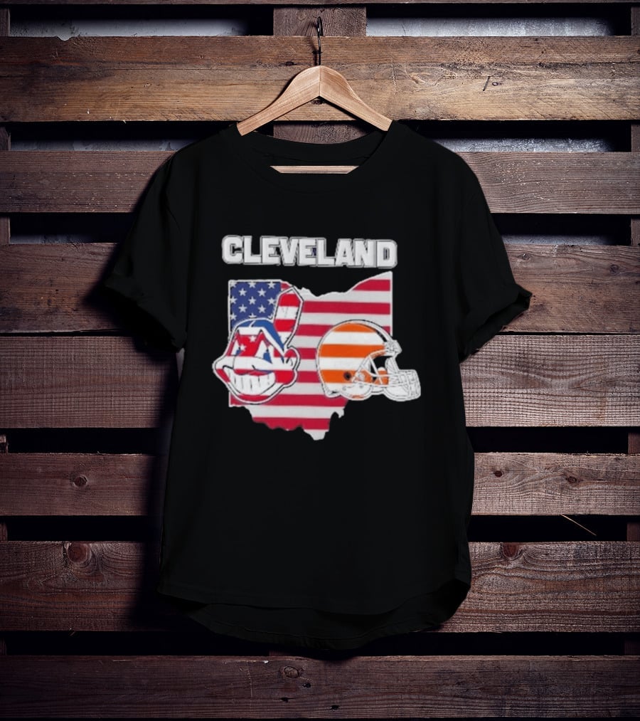 Cleveland Indians Browns Ohio State Map With Flags T-Shirt