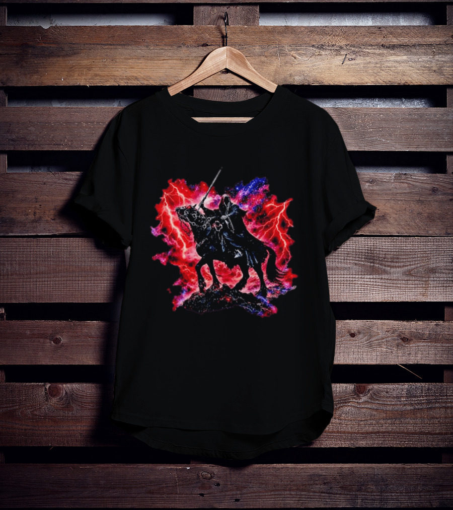 Grim Reaper On Horse With Lightning And Cosmic Galaxy T-Shirt