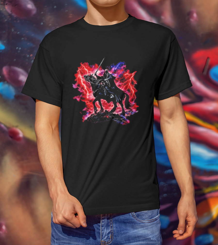 Grim Reaper On Horse With Lightning And Cosmic Galaxy T-Shirt