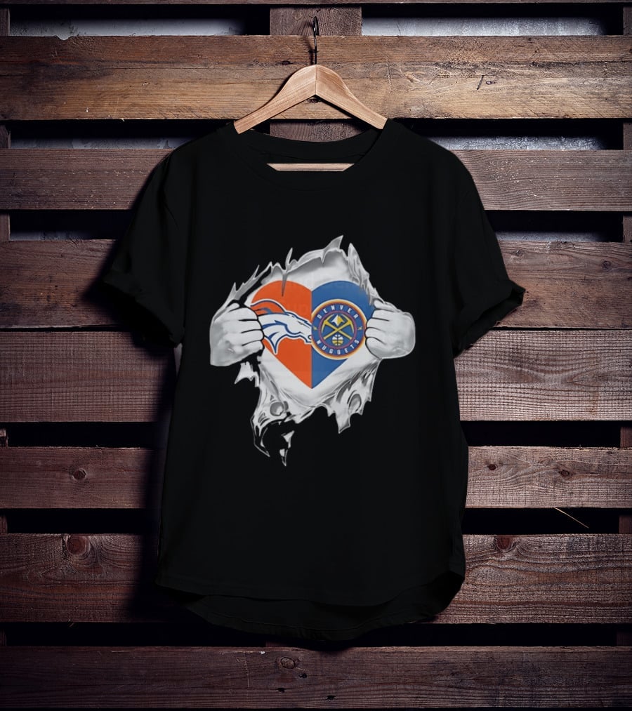 Denver Broncos Nuggets Heart Superman Chest Rip T-Shirt