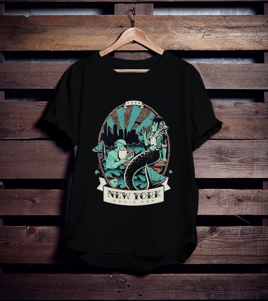 New York Comic Con 2026 Mermaid Merman City Skyline Ocean T-Shirt