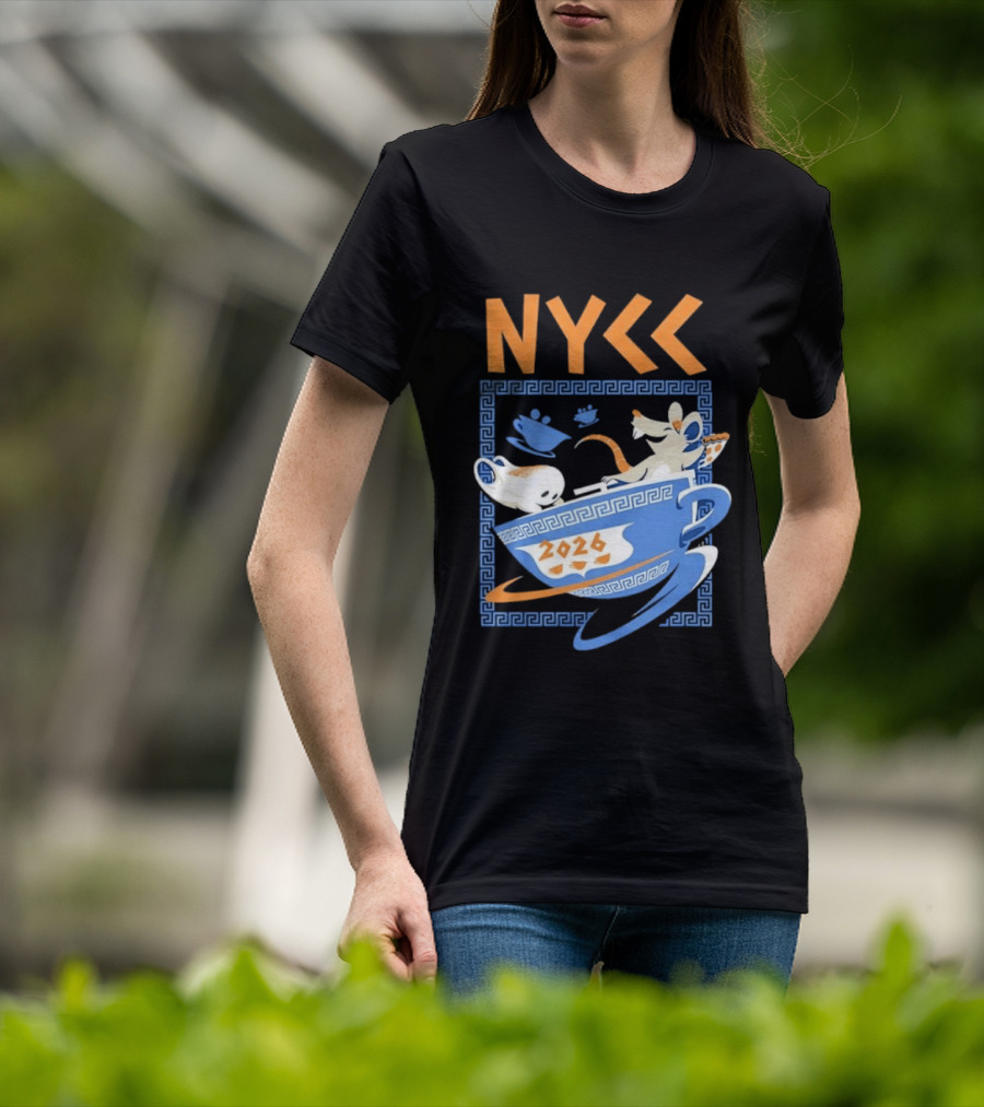 NYCC 2026 Pizza Rat Cup Greek Pattern Tea Event T-Shirt