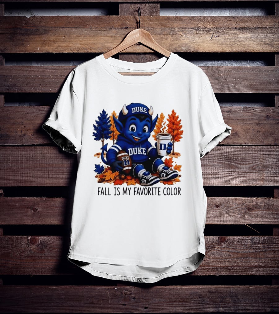 Duke Blue Devils Fall Is My Favorite Color Football Coffee Autumn Leaves T-Shirt