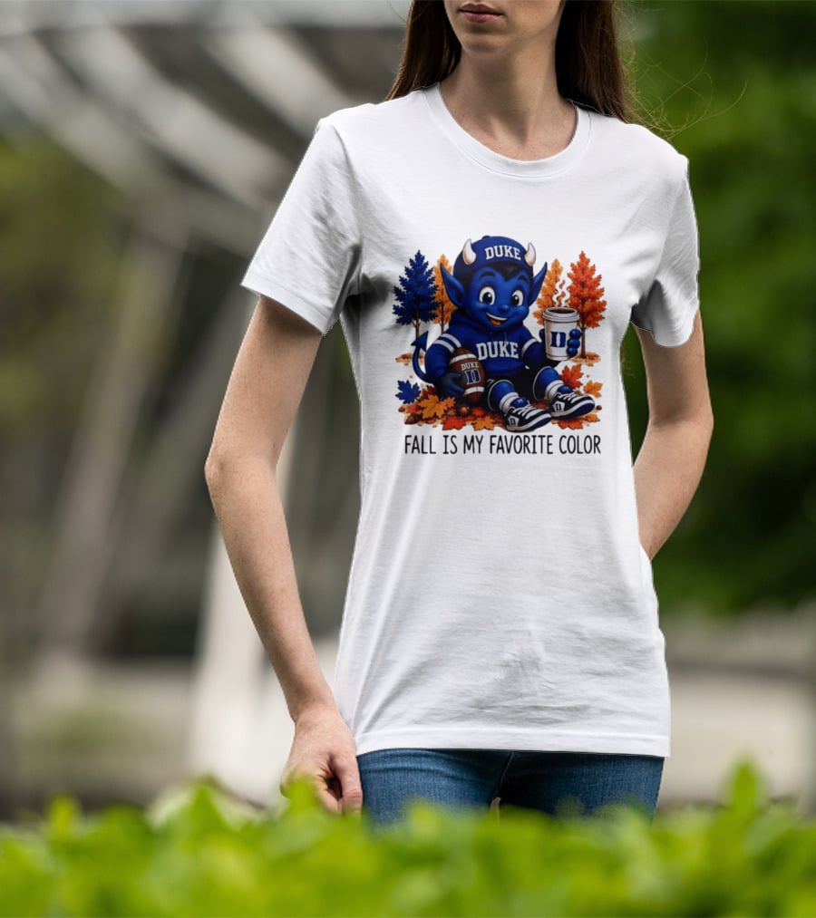 Duke Blue Devils Fall Is My Favorite Color Football Coffee Autumn Leaves T-Shirt