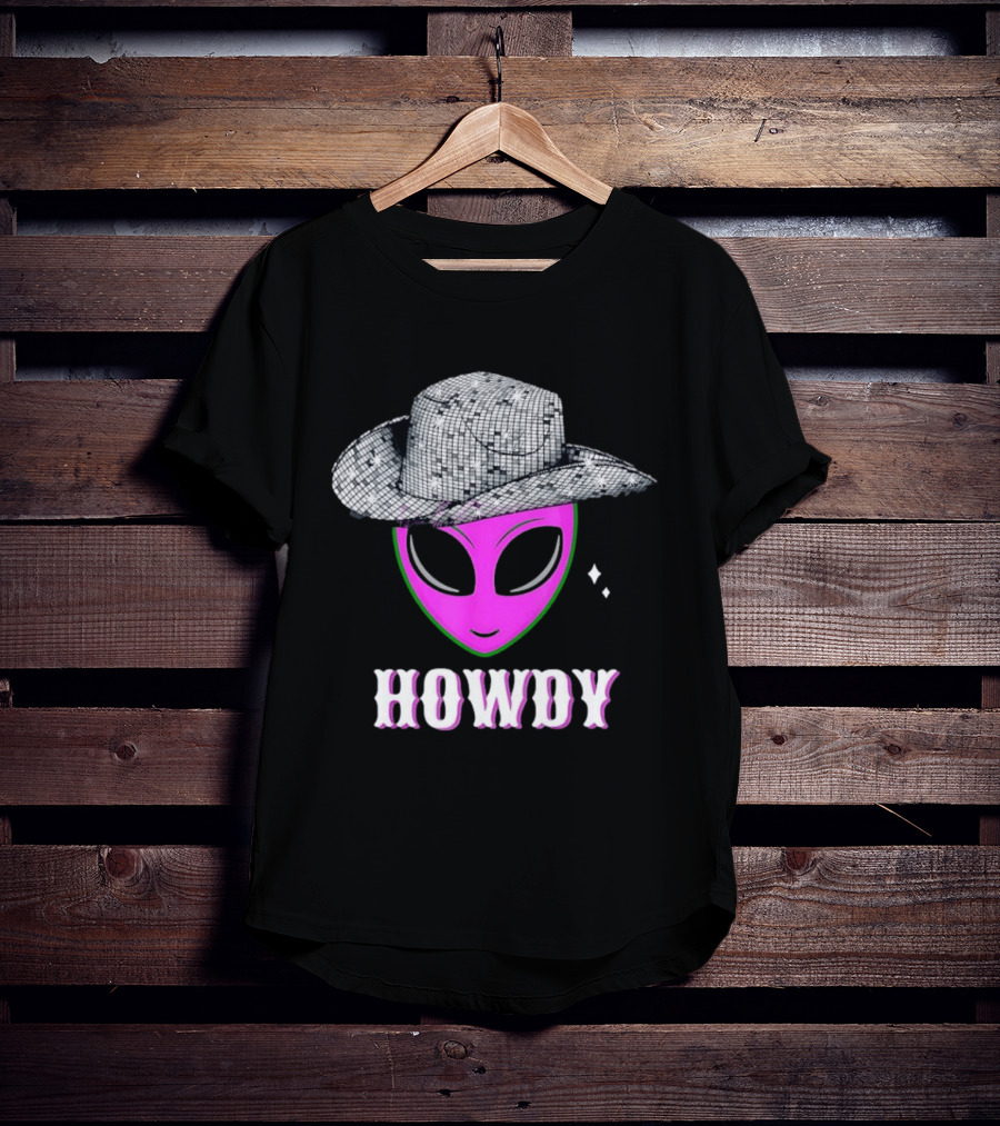 Howdy Alien Disco Cowboy Hat Western T-Shirt