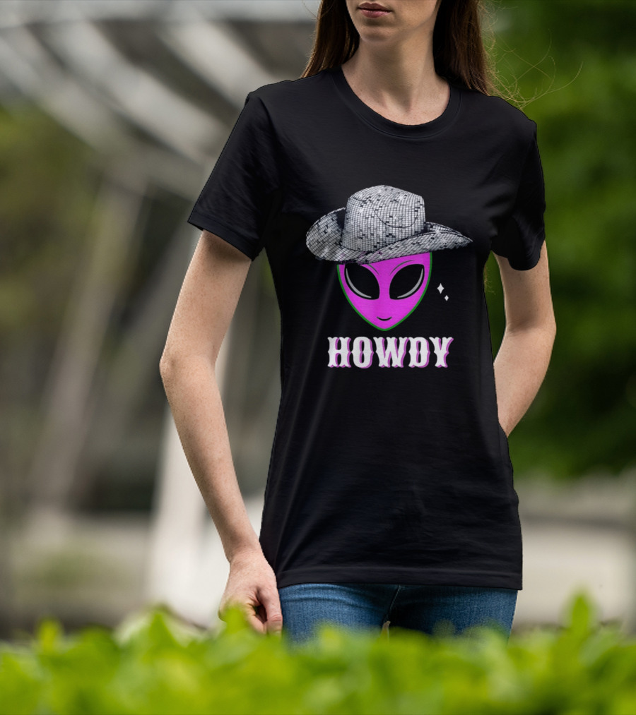 Howdy Alien Disco Cowboy Hat Western T-Shirt