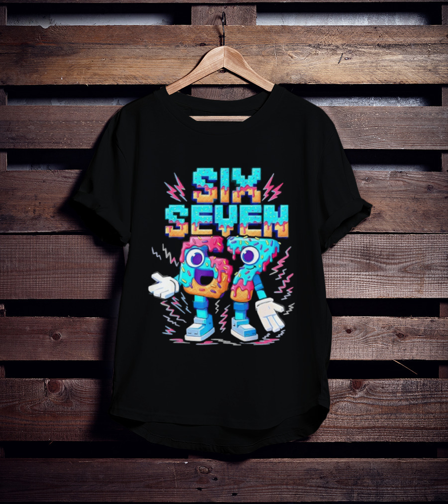 Six Seven Donut Cartoon Sprinkles With Colorful Numbers And Playful T-Shirt