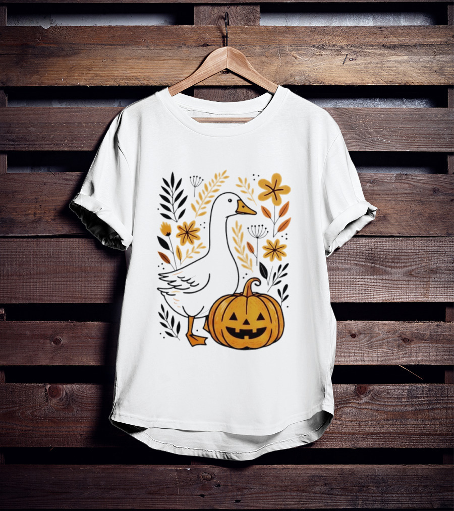 Pumpkin Jack O Lantern Goose Fall Farmhouse Floral Halloween T-Shirt