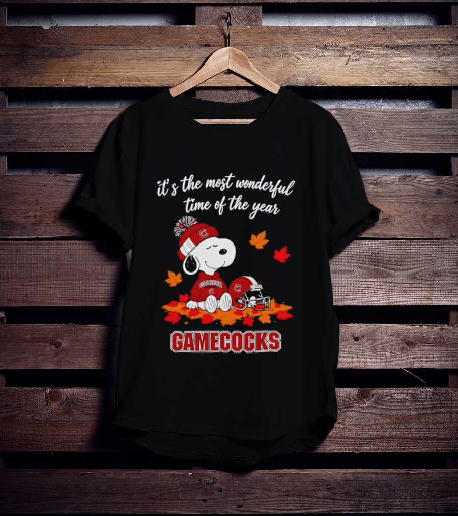Snoopy South Carolina Gamecocks It's The Most Wonderful Time Of The Year Autumn Leaves T-Shirt