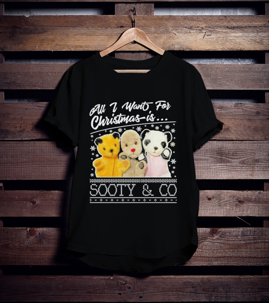 All I Want For Christmas Is Sooty And Co Vintage Stuffed Characters T-Shirt