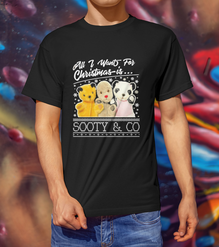 All I Want For Christmas Is Sooty And Co Vintage Stuffed Characters T-Shirt