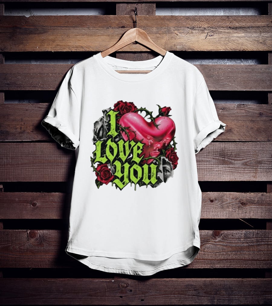 I Love You Gothic Heart Roses T-Shirt