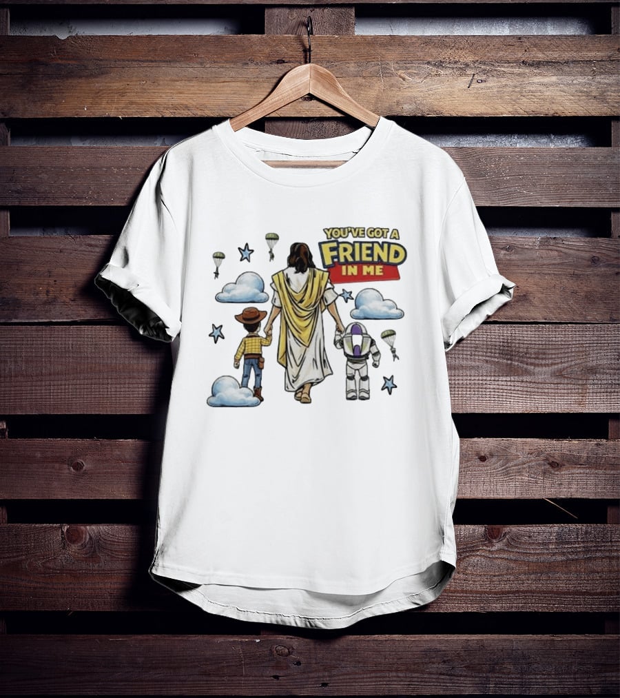 You've Got A Friend In Me Jesus Woody Buzz Lightyear Parachutes Clouds Stars T-Shirt