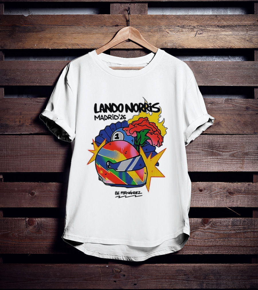 Lando Norris Madrid '26 Helmet Vibrant Art Explosion T-Shirt