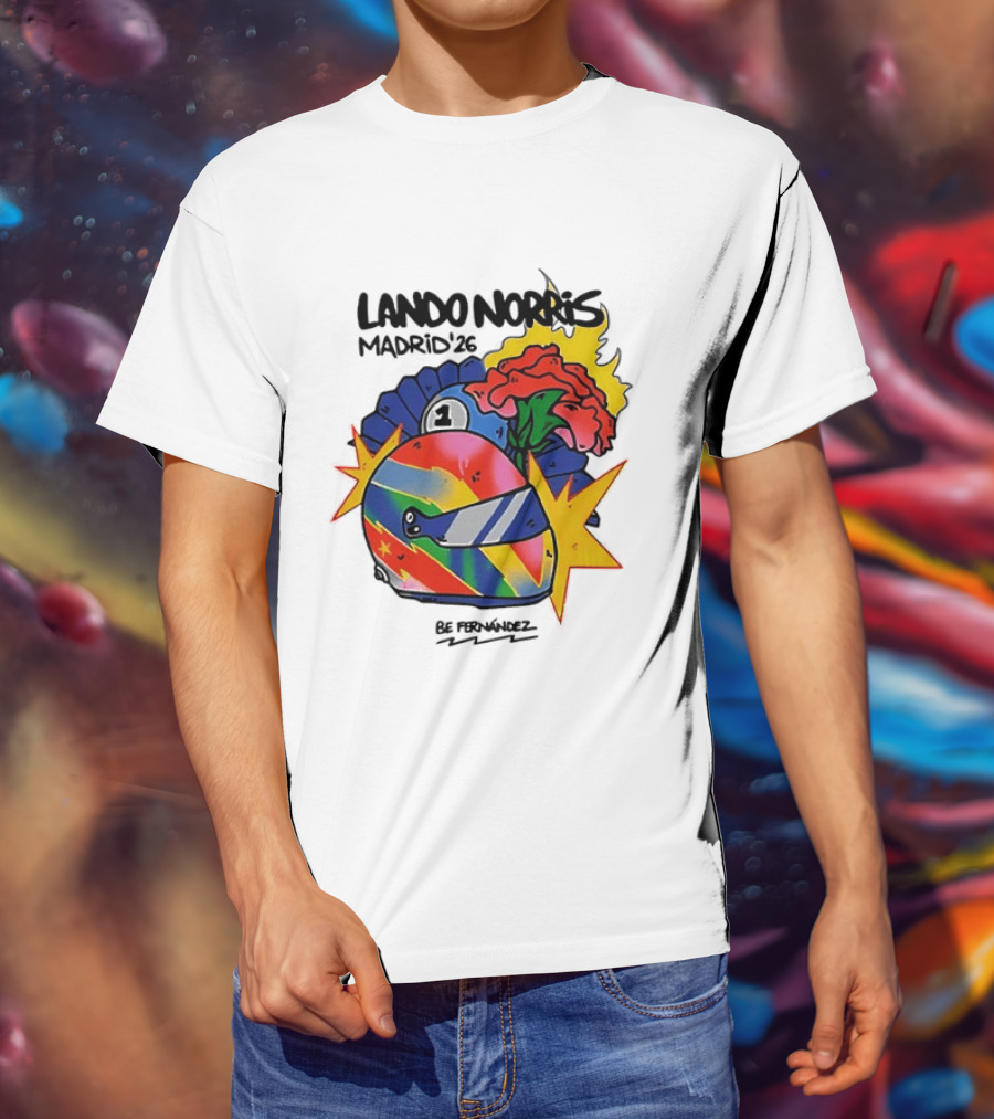 Lando Norris Madrid '26 Helmet Vibrant Art Explosion T-Shirt